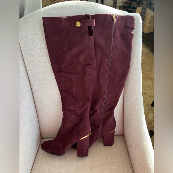 Tommy Hilfiger Faux Suede Maroon over the knee Boots size 10 - Picture 1 of 12